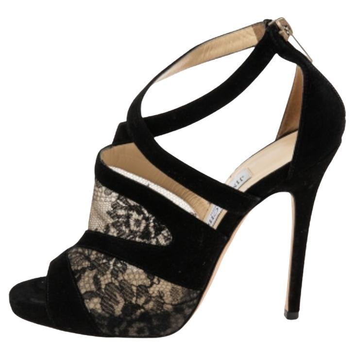 Jimmy Choo - Sandales Flyte noires en dentelle et daim, taille 36,5