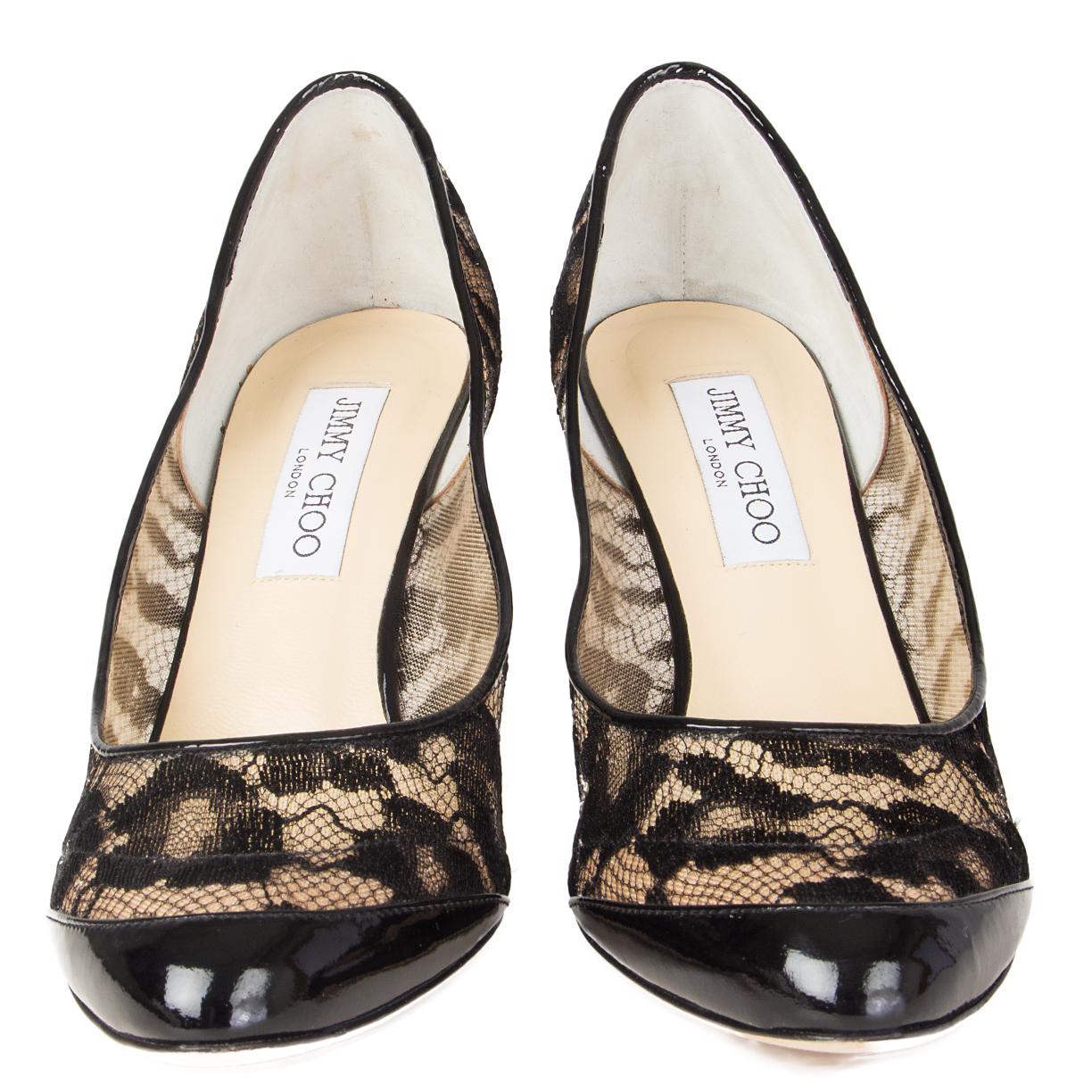 100% authentic Jimmy Choo 'Bizmo' pumps in black lace and nude mesh featuring black patent tip and piping. Have been worn once and are in excellent condition.

Measurements
Imprinted Size	38
Shoe Size	38
Inside Sole	24.5cm (9.6in)
Width	7.5cm