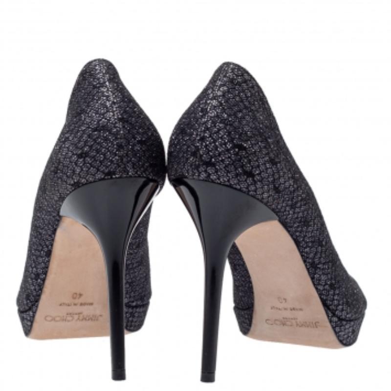 Donna Jimmy Choo Nero Pizzo Glitter Luna Peep Toe Platform Pumps Taglia 40 in vendita
