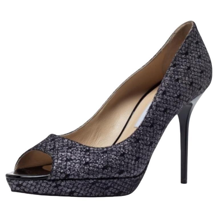 Jimmy Choo Nero Pizzo Glitter Luna Peep Toe Platform Pumps Taglia 40 in vendita