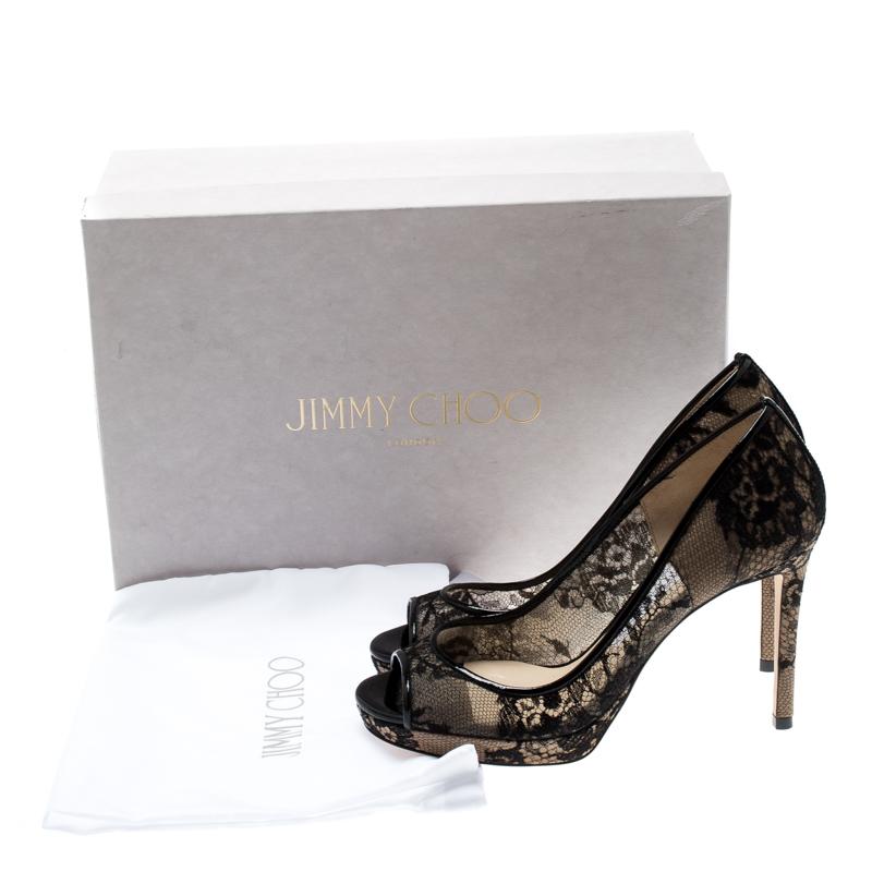 Jimmy Choo Black Lace Luna 100 Peep Toe Pumps Size 35 1