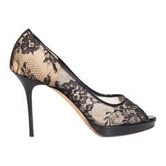 Jimmy Choo Black Lace Pattern Peep Toe Heels Size IT 38.5