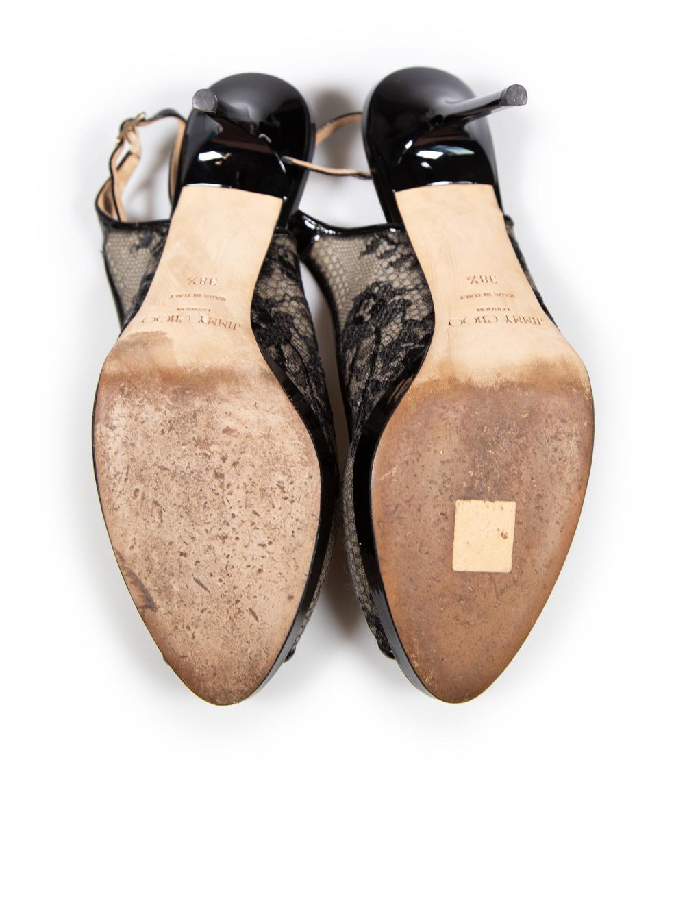 Women's Jimmy Choo Black Lace Peep-Toe Slingback Heels Size IT 38.5 For Sale