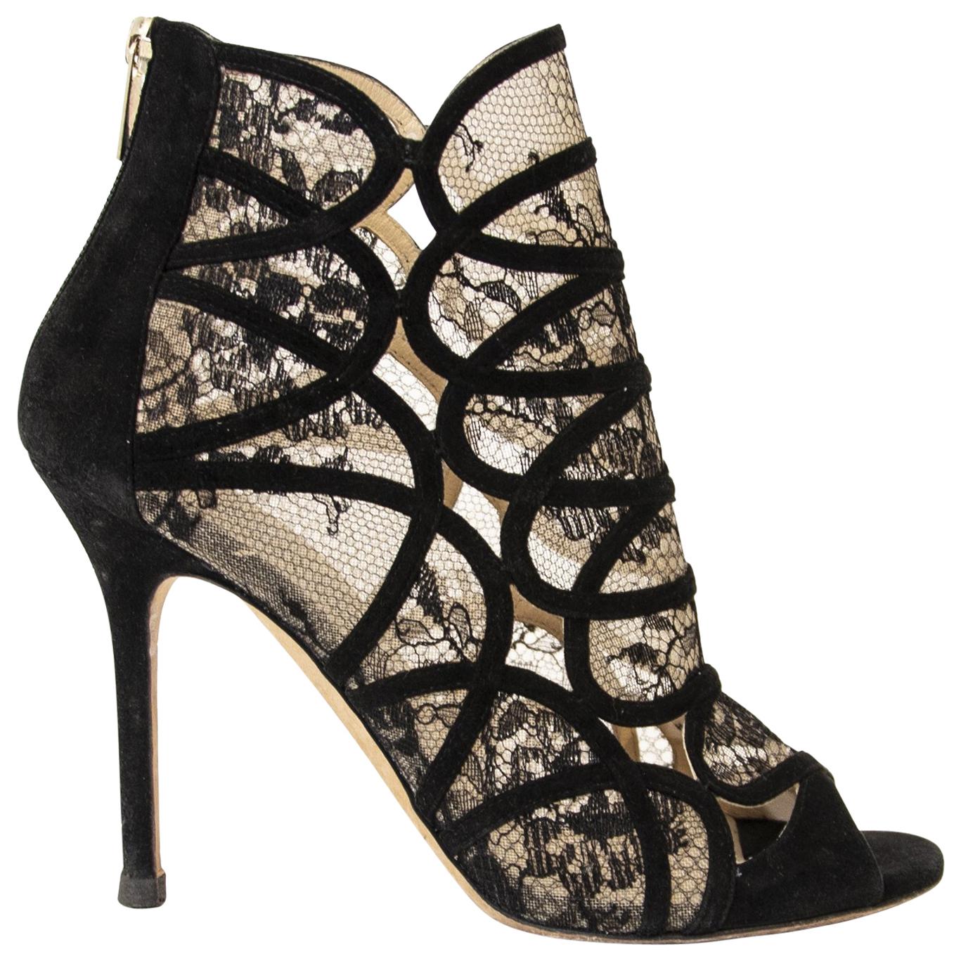 Jimmy Choo Black Lace Peeptoe Heels - Size 37 1/2