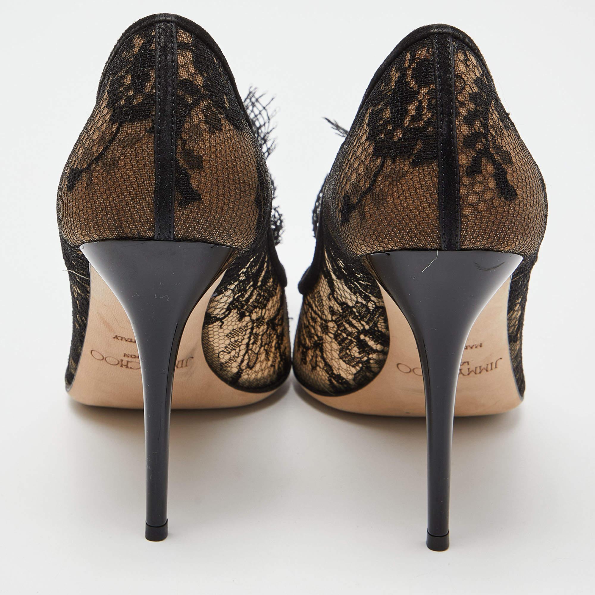 Jimmy Choo Black Lace Pointed Toe Pumps Size 39 4