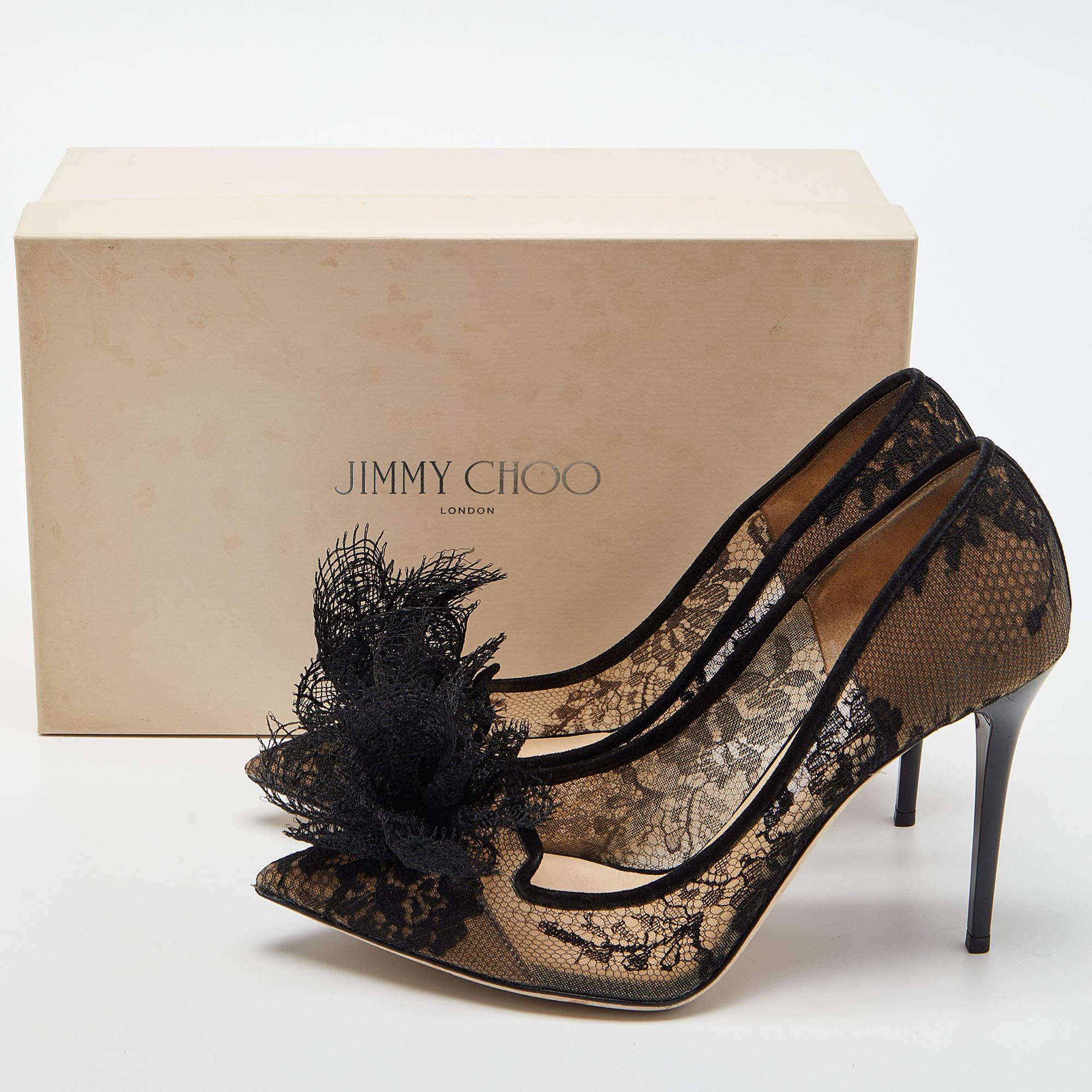 Jimmy Choo Black Lace Pointed Toe Pumps Size 39 6
