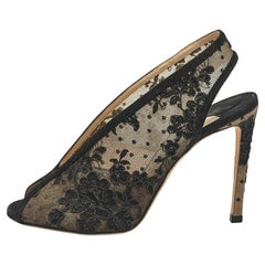 Jimmy Choo Black Lace Shar Slingback Pumps Size 37.5