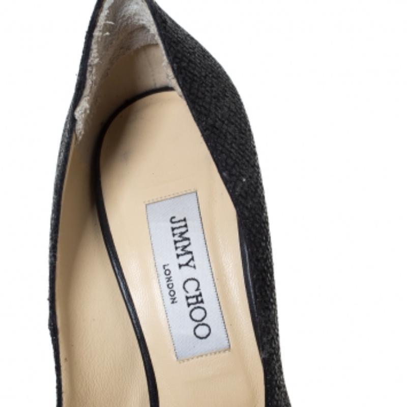 Jimmy Choo Nero Lamè Tessuto Quiet Peep Toe Platform Pumps Taglia 39.5 in vendita 2