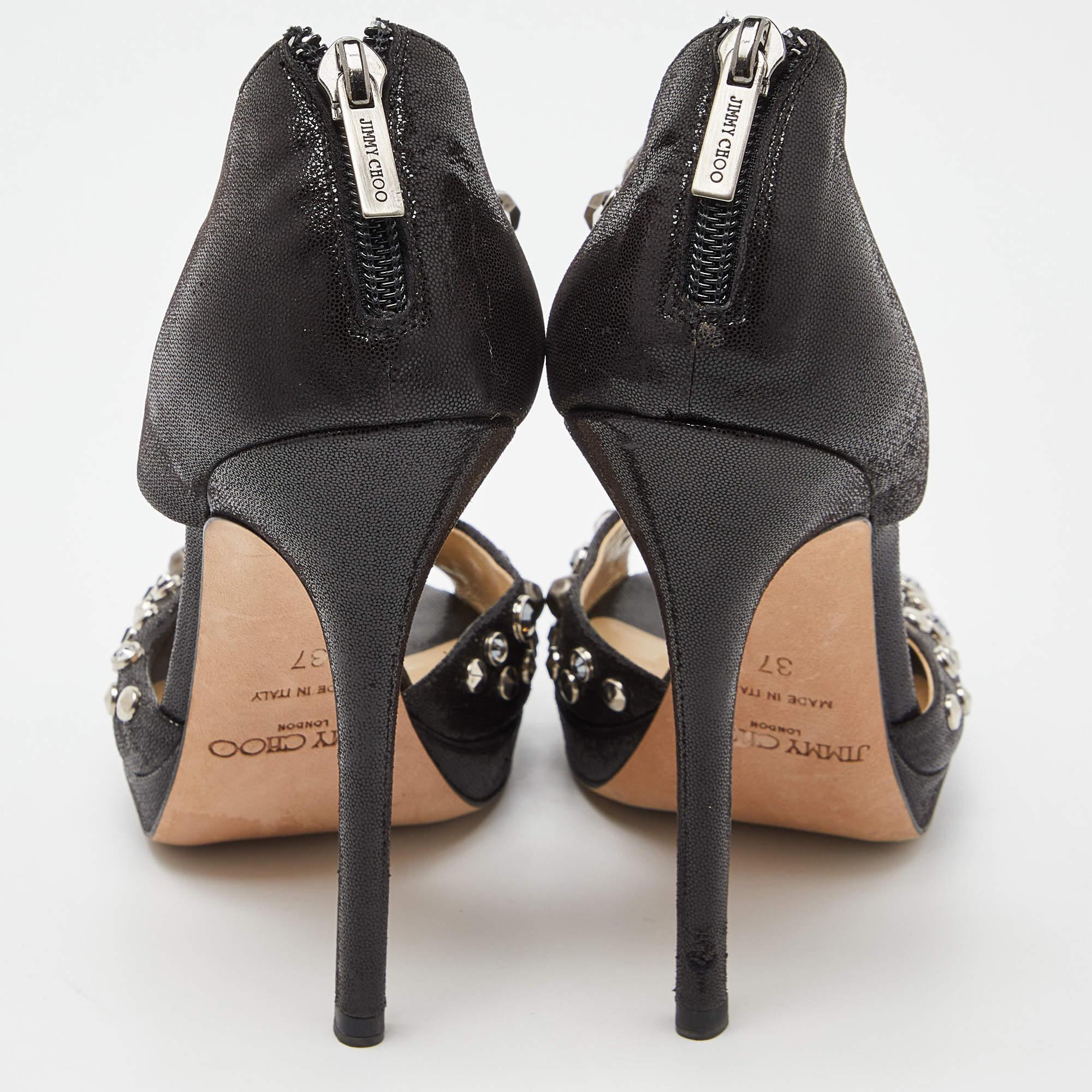 Donna Jimmy Choo Sandali Bonnie in pelle scamosciata laminata nera misura 37 in vendita