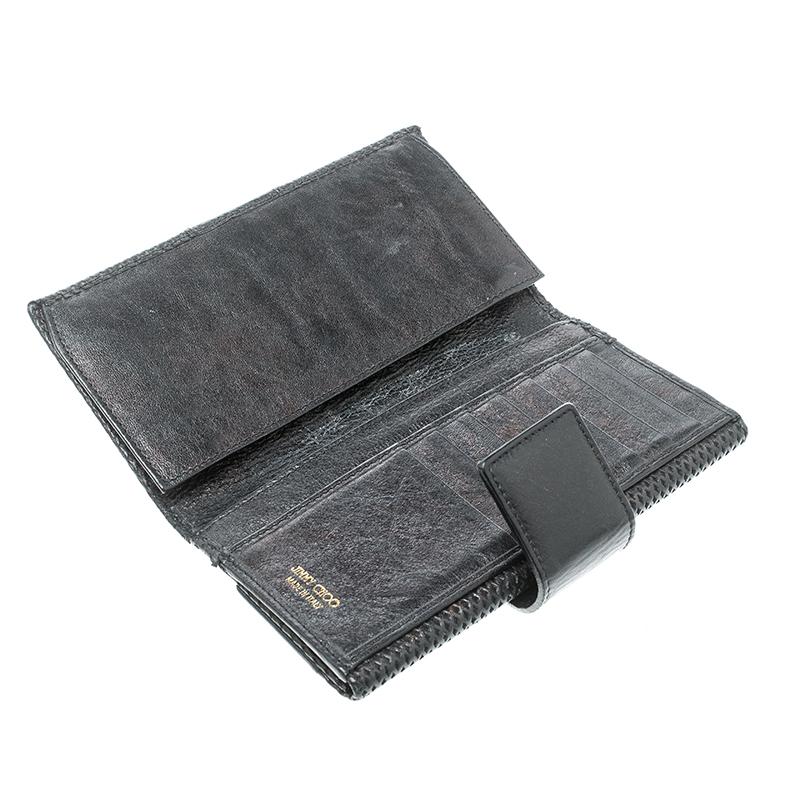 Jimmy Choo Black Laser Cut Leather Uma Wallet In Good Condition In Dubai, Al Qouz 2