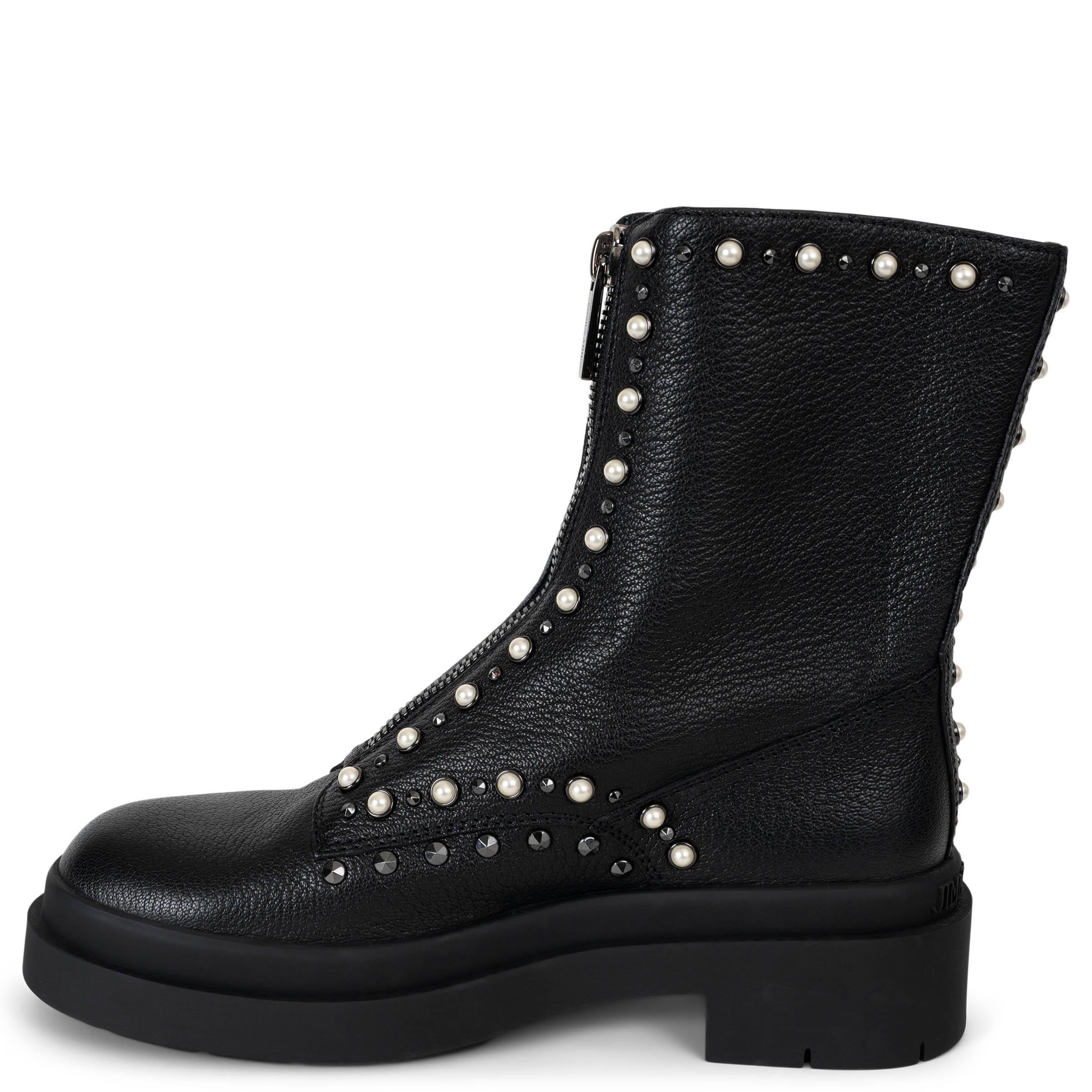 Black JIMMY CHOO black leather 2023 NOLA STUDDED COMBAT Boots Shoes 37 For Sale