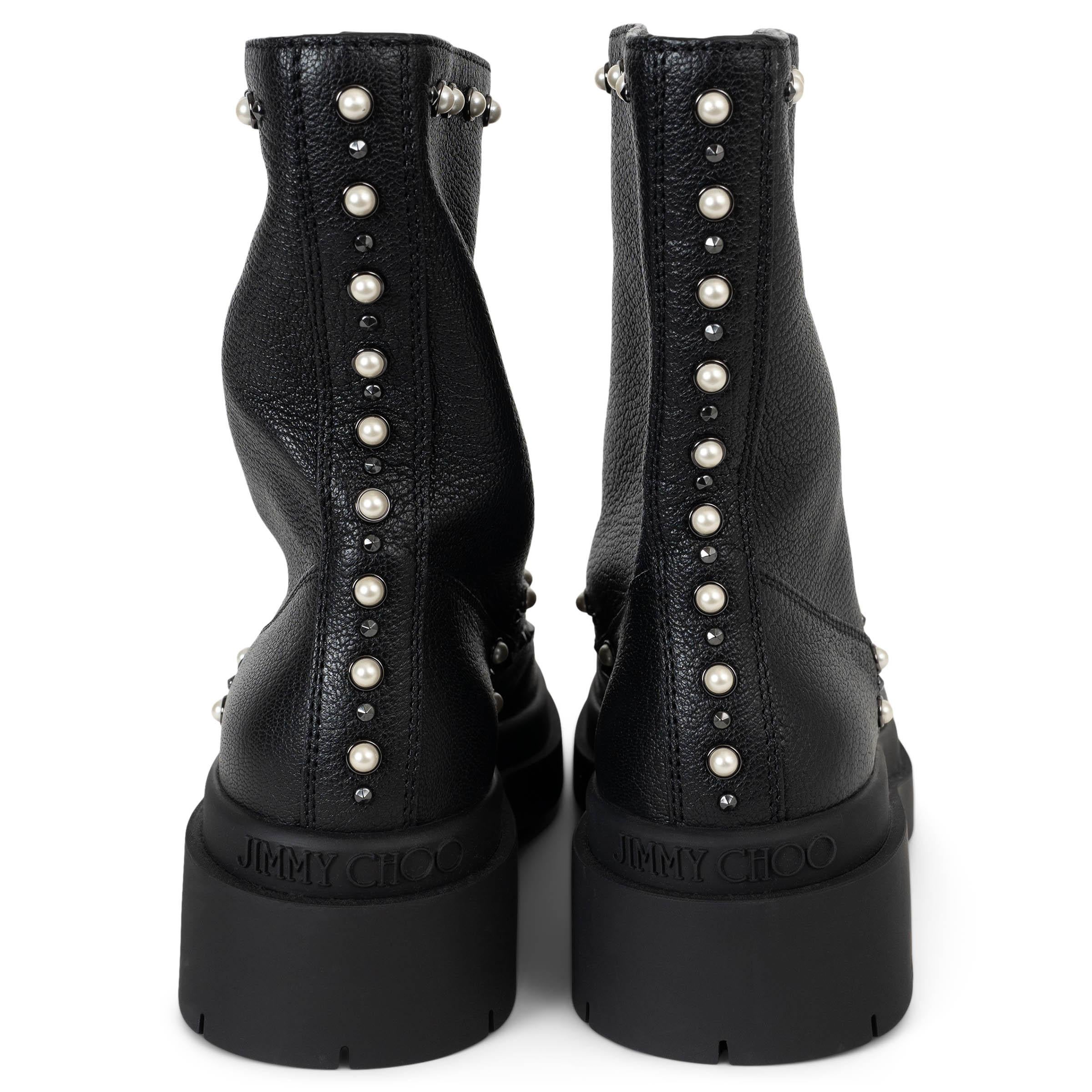 Women's JIMMY CHOO black leather 2023 NOLA STUDDED COMBAT Boots Shoes 37 For Sale