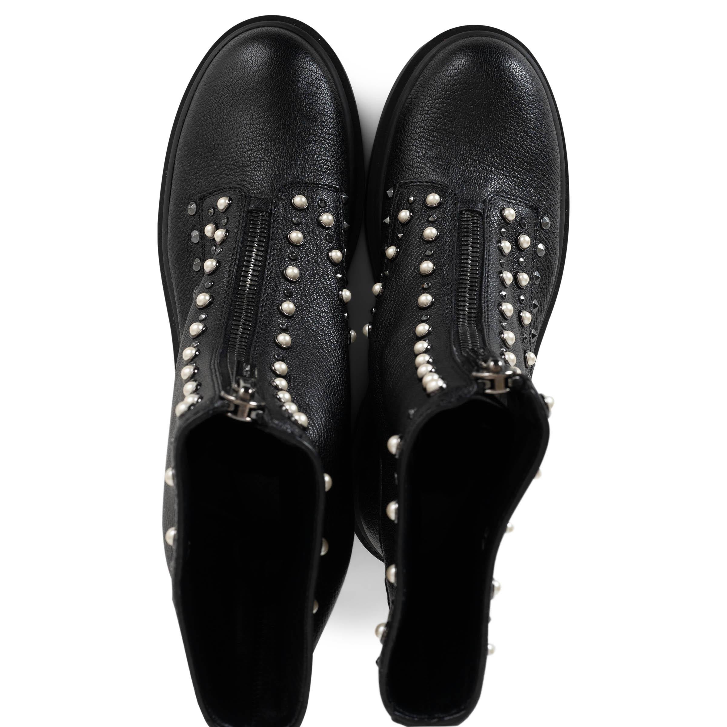 JIMMY CHOO black leather 2023 NOLA STUDDED COMBAT Boots Shoes 37 For Sale 1