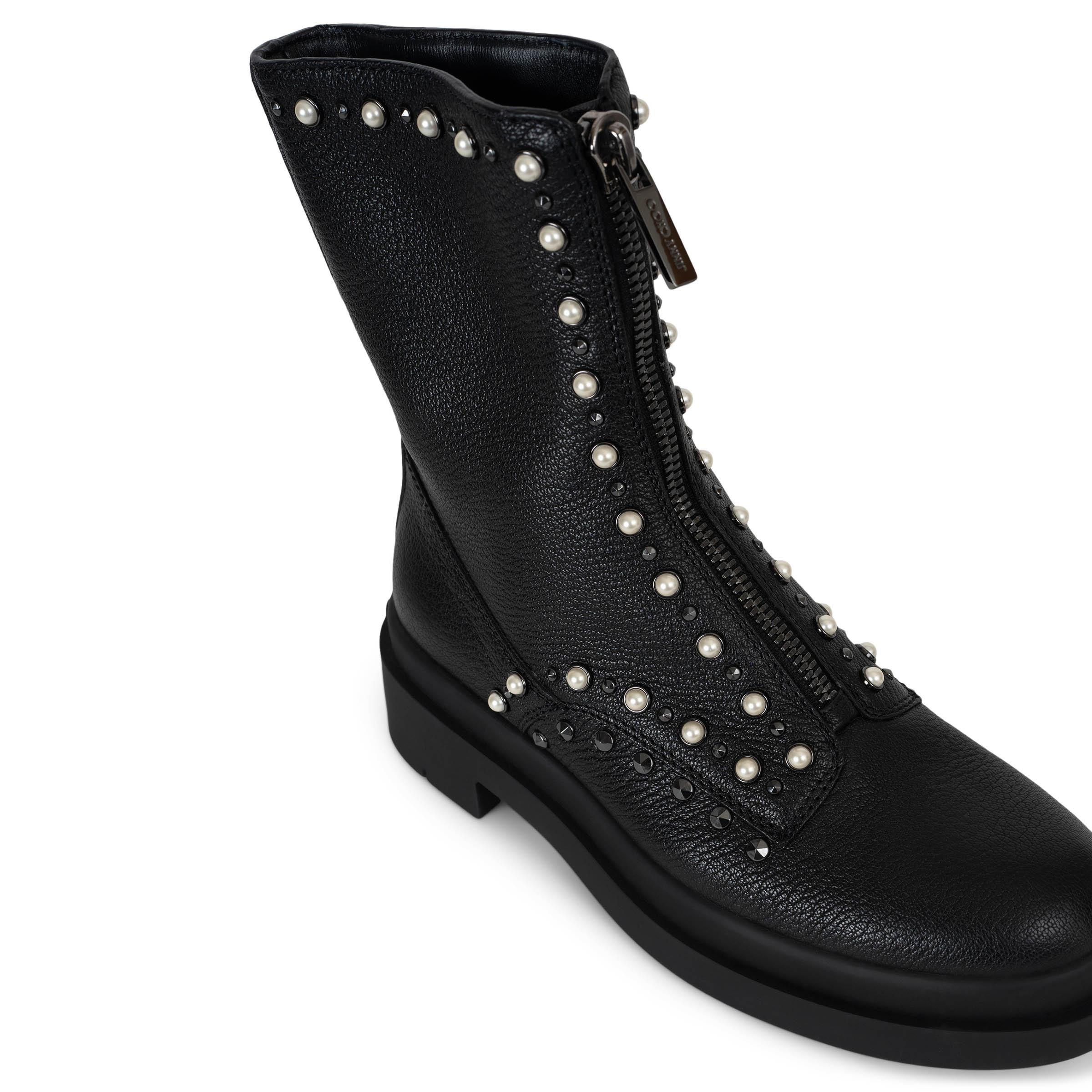 JIMMY CHOO black leather 2023 NOLA STUDDED COMBAT Boots Shoes 37 For Sale 2