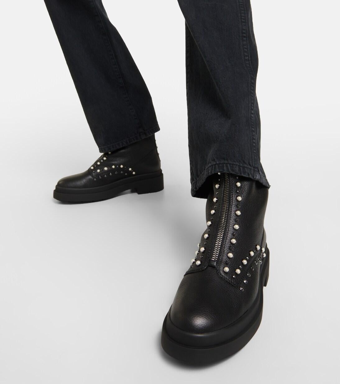 JIMMY CHOO black leather 2023 NOLA STUDDED COMBAT Boots Shoes 37 For Sale 5
