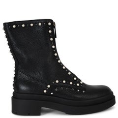 JIMMY CHOO black leather 2023 NOLA STUDDED COMBAT Boots Shoes 37