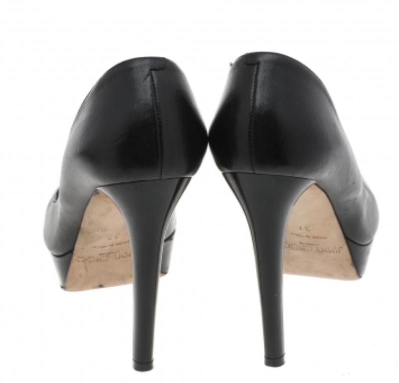Jimmy Choo Black Leather Alex Platform Pumps Size 37 In Fair Condition For Sale In Dubai, Al Qouz 2