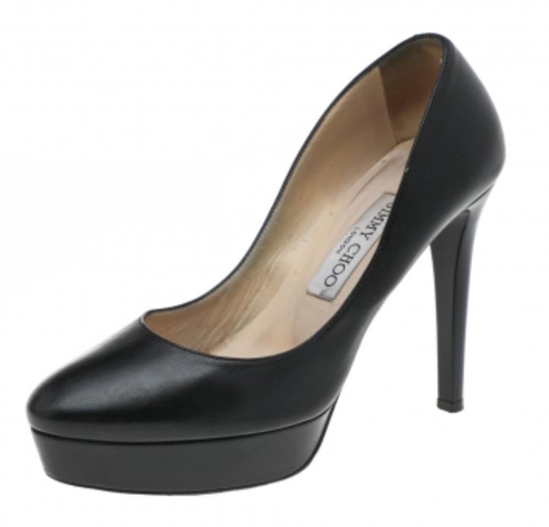 Jimmy Choo Black Leather Alex Platform Pumps Size 37 For Sale 1