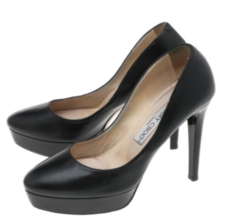 Jimmy Choo Black Leather Alex Platform Pumps Size 37 For Sale 2