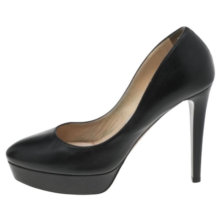 Jimmy Choo Black Leather Alex Platform Pumps Size 37 For Sale