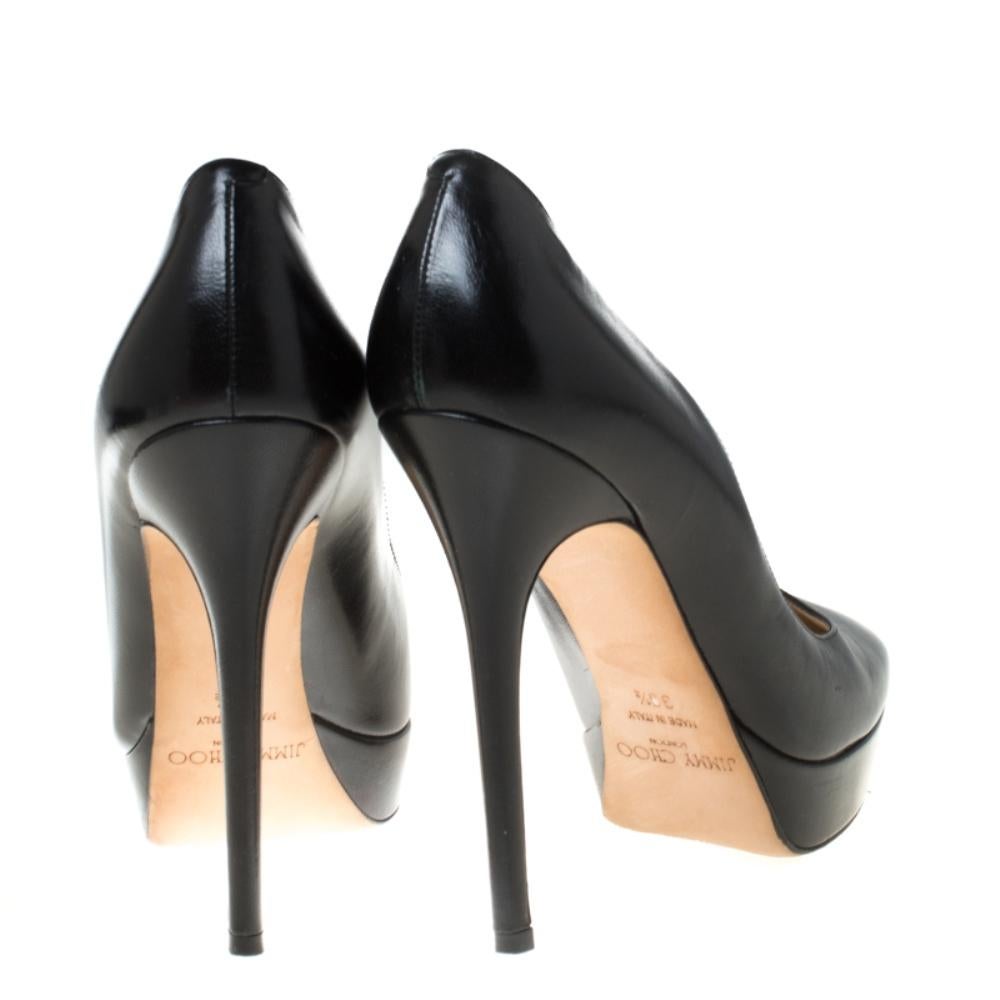 Jimmy Choo Black Leather Alex Platform Pumps Size 39.5 In Good Condition In Dubai, Al Qouz 2