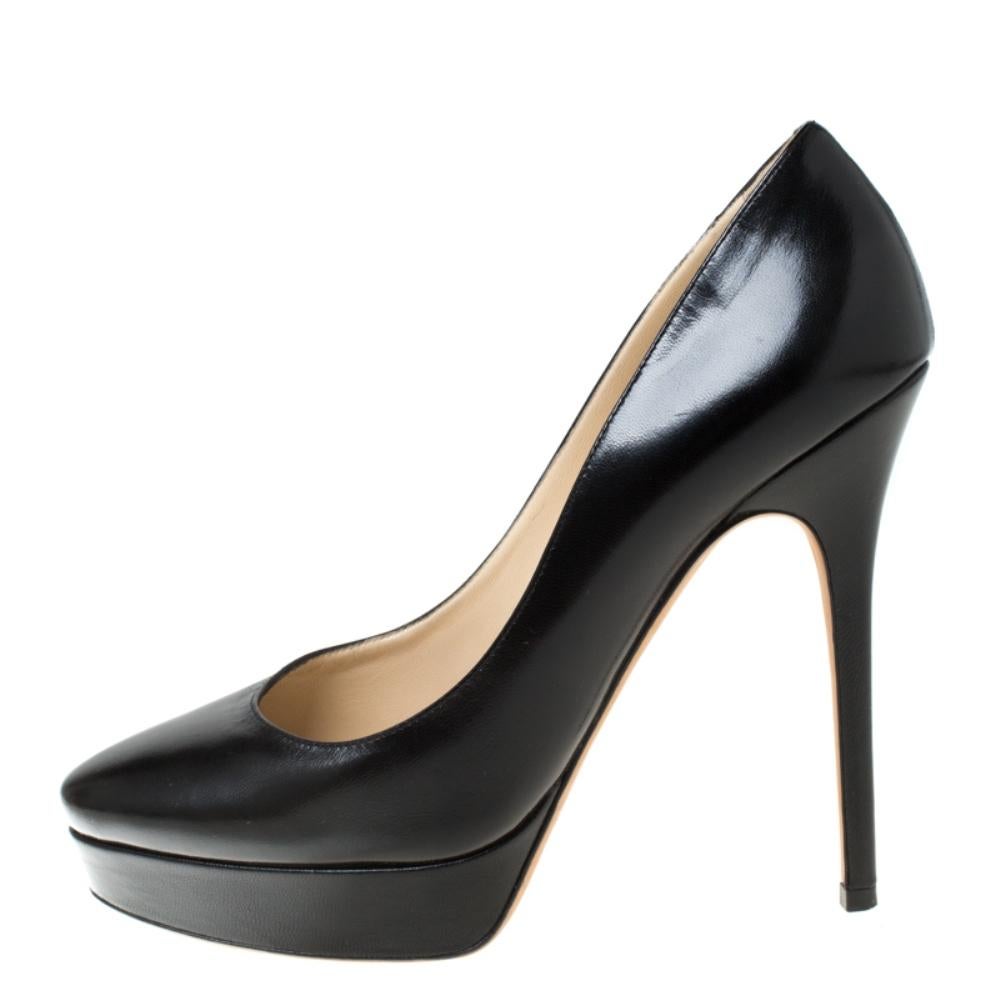 Jimmy Choo Black Leather Alex Platform Pumps Size 39.5 1