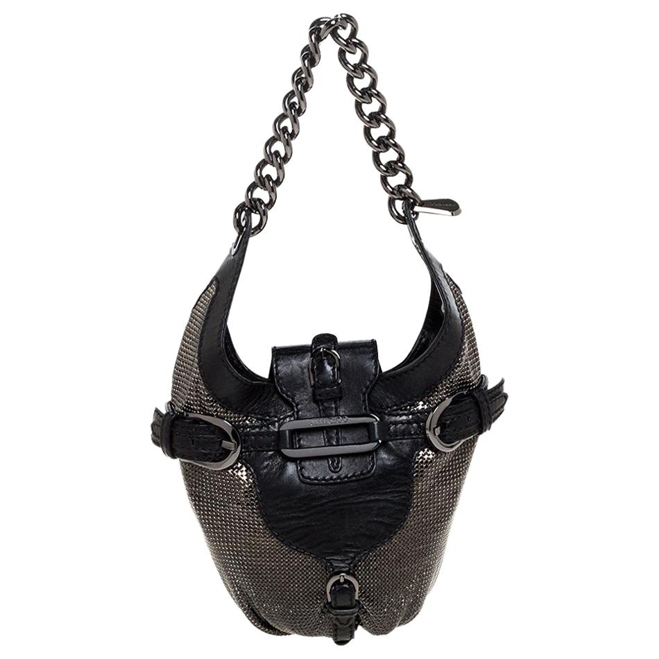 Jimmy Choo Black Leather and Chainmail Tulita Hobo