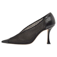 Jimmy Choo Black Leather and Mesh Nicole V Cut Pointed Toe Pumps Size 38