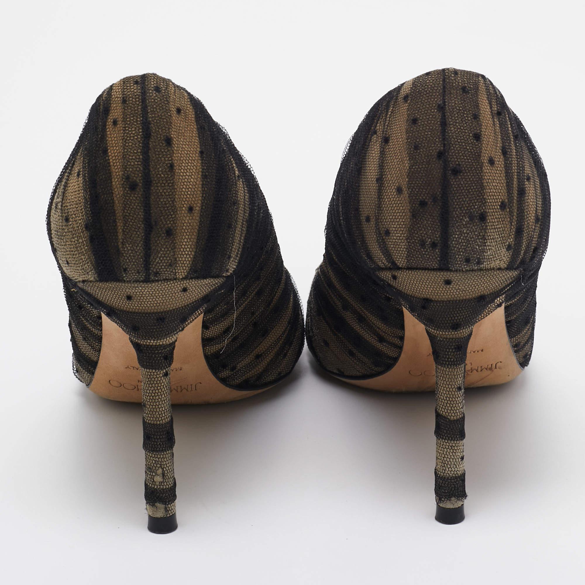 Jimmy Choo - Escarpins à bouts pointus Romi en cuir et maille noirs - Taille 36 Pour femmes en vente