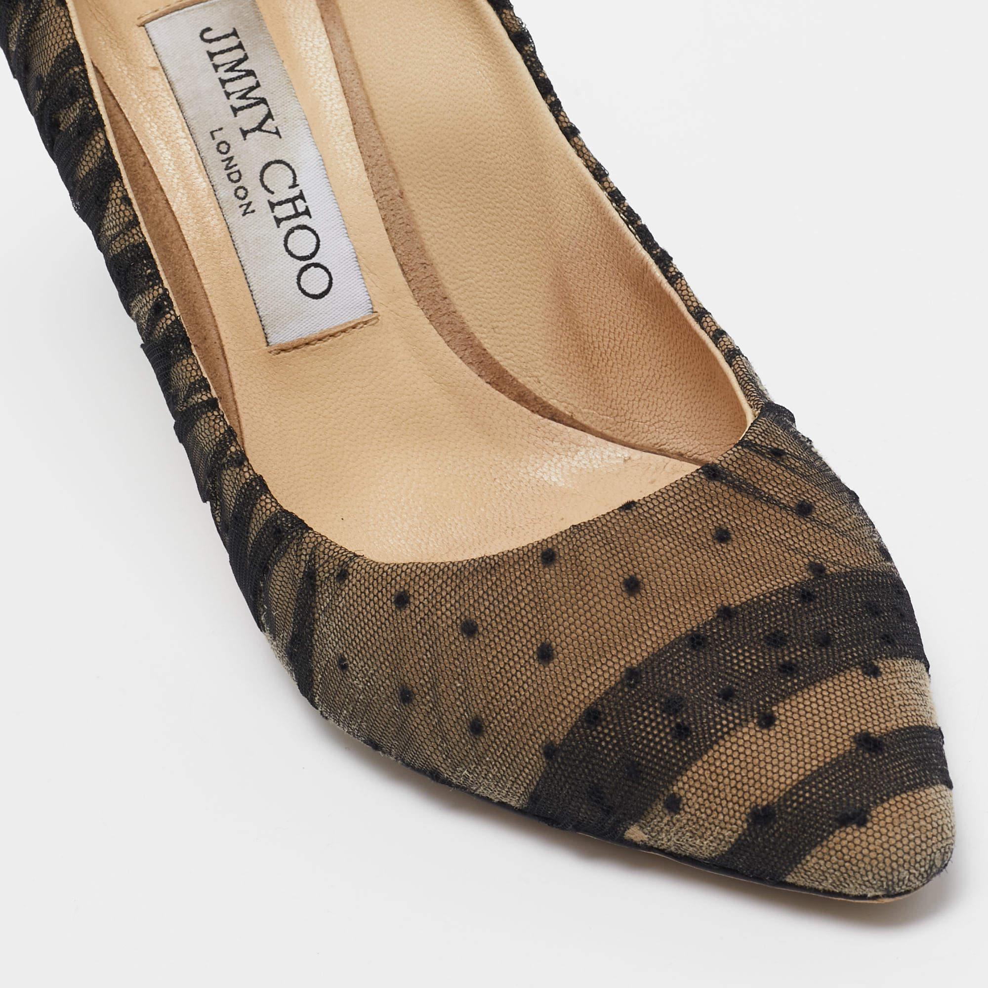Jimmy Choo - Escarpins à bouts pointus Romi en cuir et maille noirs - Taille 36 en vente 2