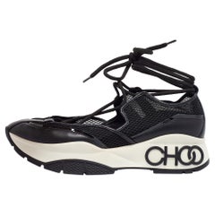 Jimmy Choo Black Leather and Mesh Sneakers Size 41