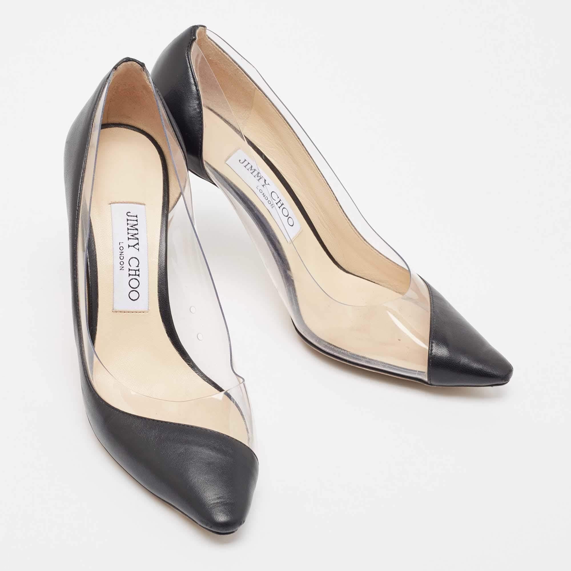 Women's Jimmy Choo Black Leather and PVC Cass Pumps Size 37 For Sale