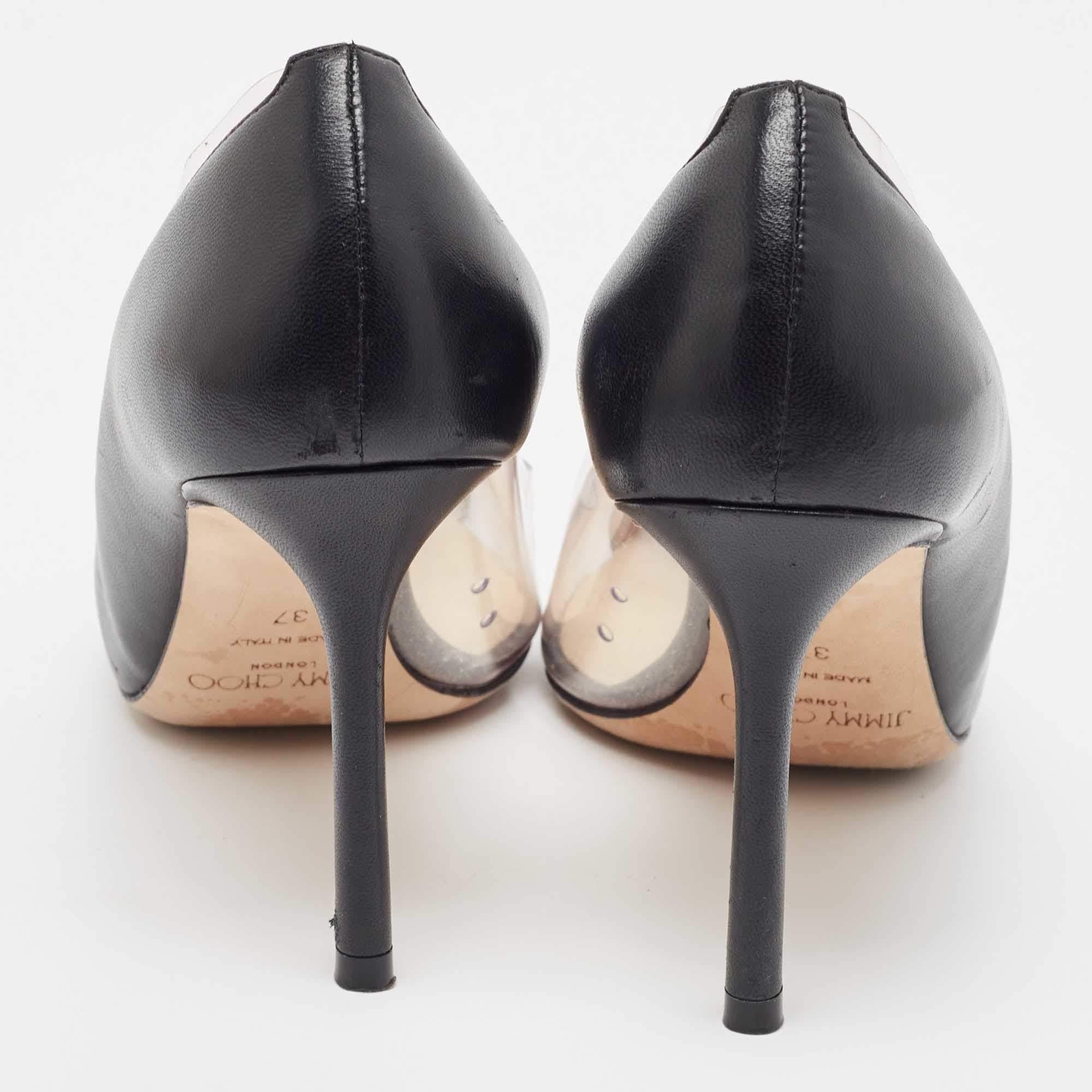 Jimmy Choo Black Leather and PVC Cass Pumps Size 37 For Sale 1