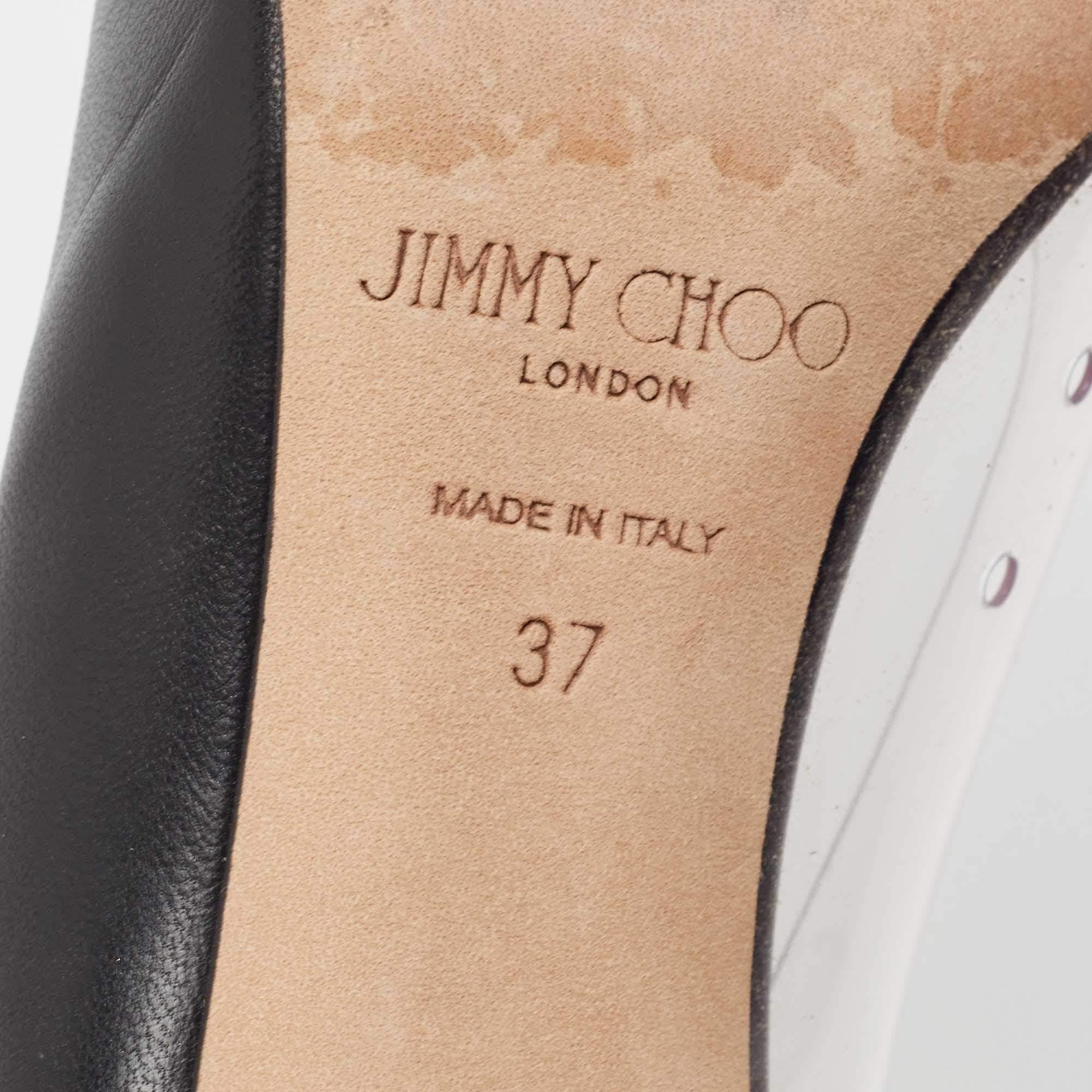 Jimmy Choo Black Leather and PVC Cass Pumps Size 37 For Sale 3