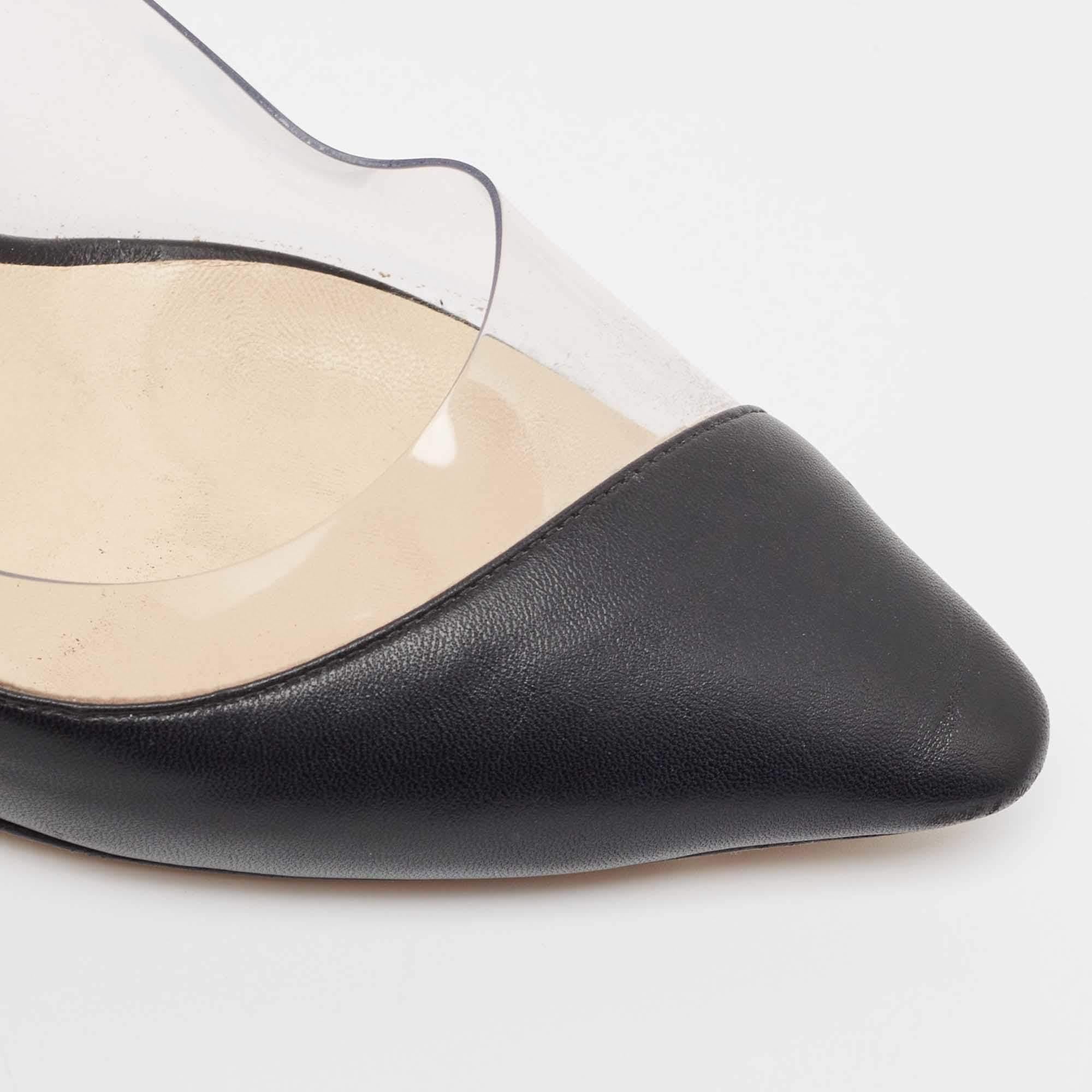 Jimmy Choo Black Leather and PVC Cass Pumps Size 37 For Sale 4