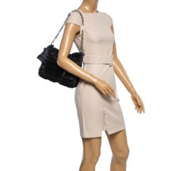 Jimmy Choo Black Leather and Suede Carolina Fringe Shoulder Bag
