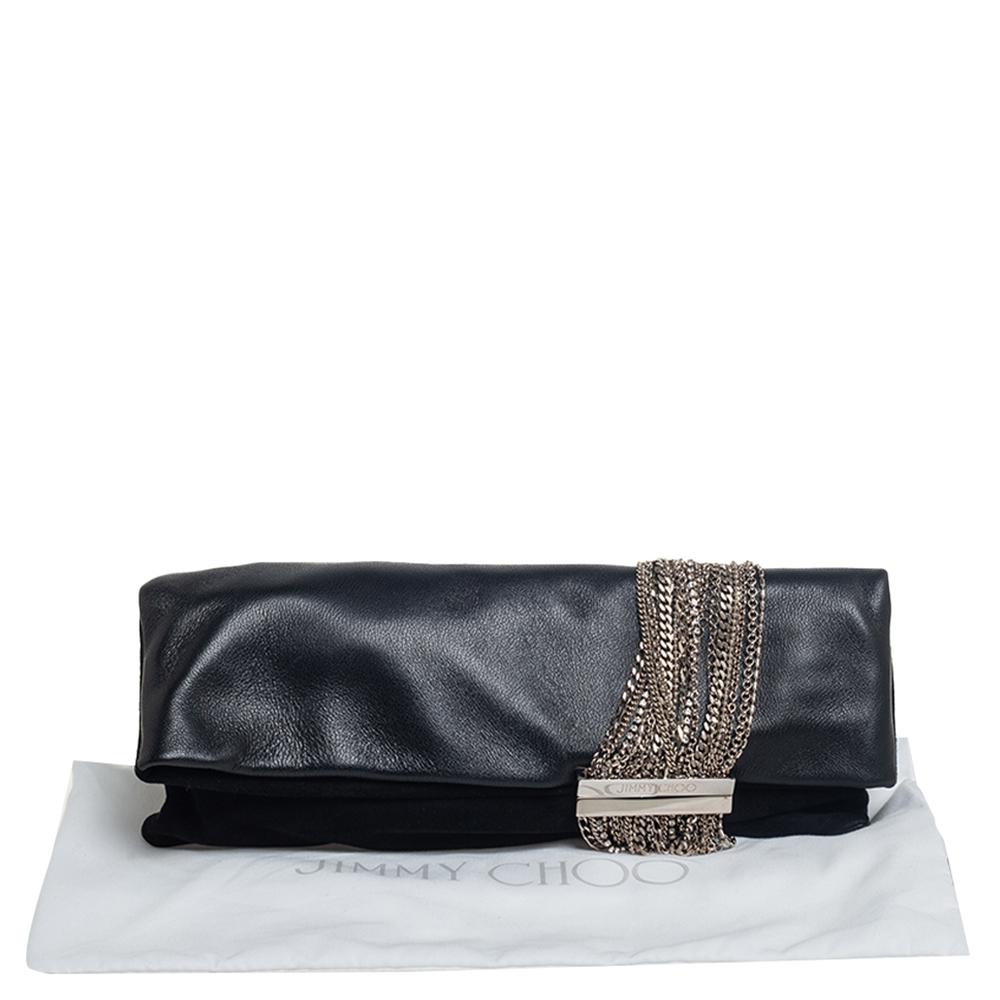 Jimmy Choo Black Leather and Suede Chandra Clutch 4