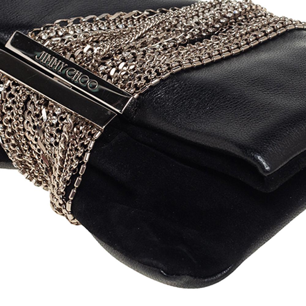 Jimmy Choo Black Leather and Suede Chandra Clutch 1