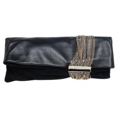 Jimmy Choo Black Leather and Suede Chandra Clutch