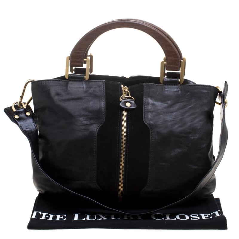 Jimmy Choo Black Leather and Suede Expandable Maia Top Handle bag 7