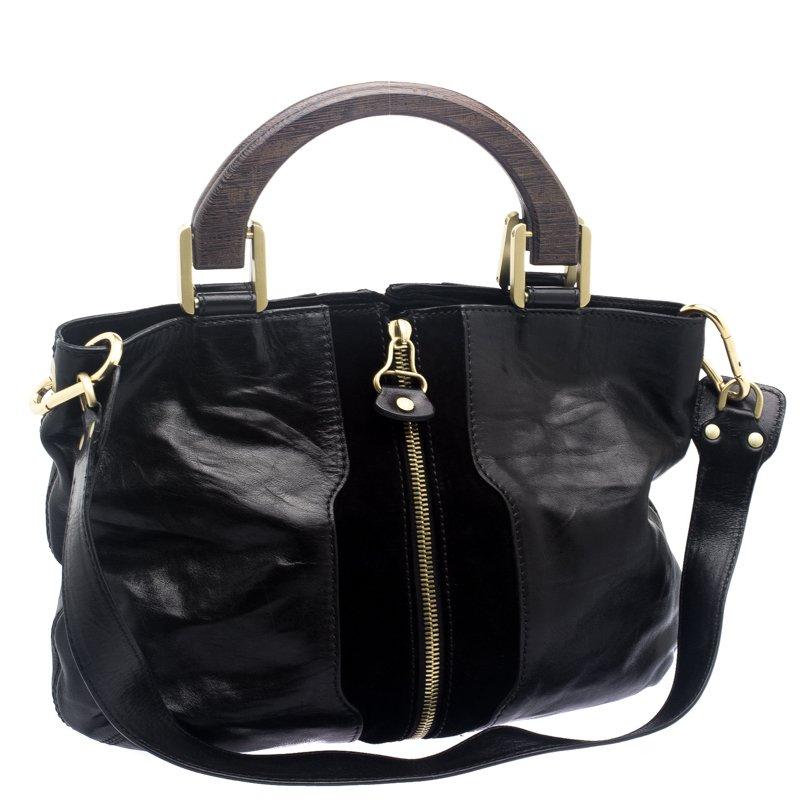 Women's Jimmy Choo Black Leather and Suede Expandable Maia Top Handle bag