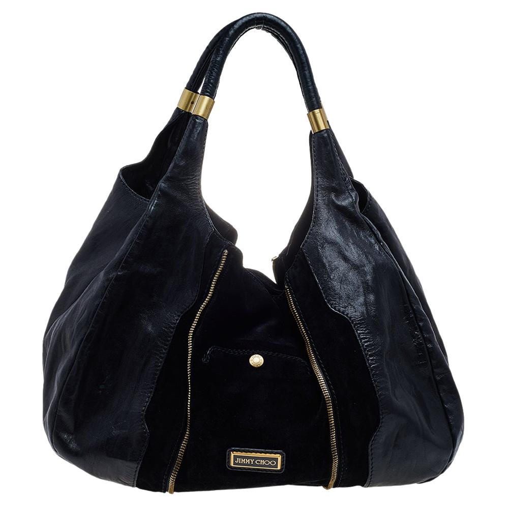 Jimmy Choo Black Leather and Suede Mona Tote