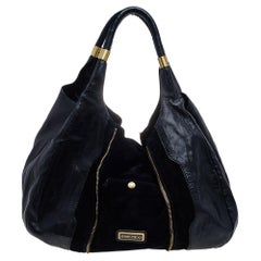Jimmy Choo Black Leather and Suede Mona Tote