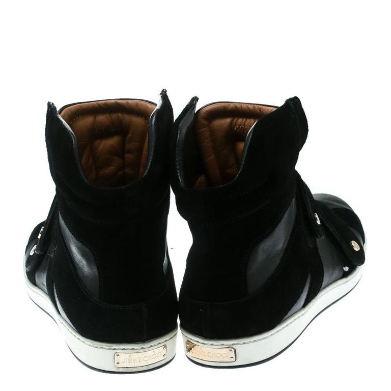 Jimmy Choo Black Leather And Suede Yazz High Top Sneakers Size 36.5 For ...