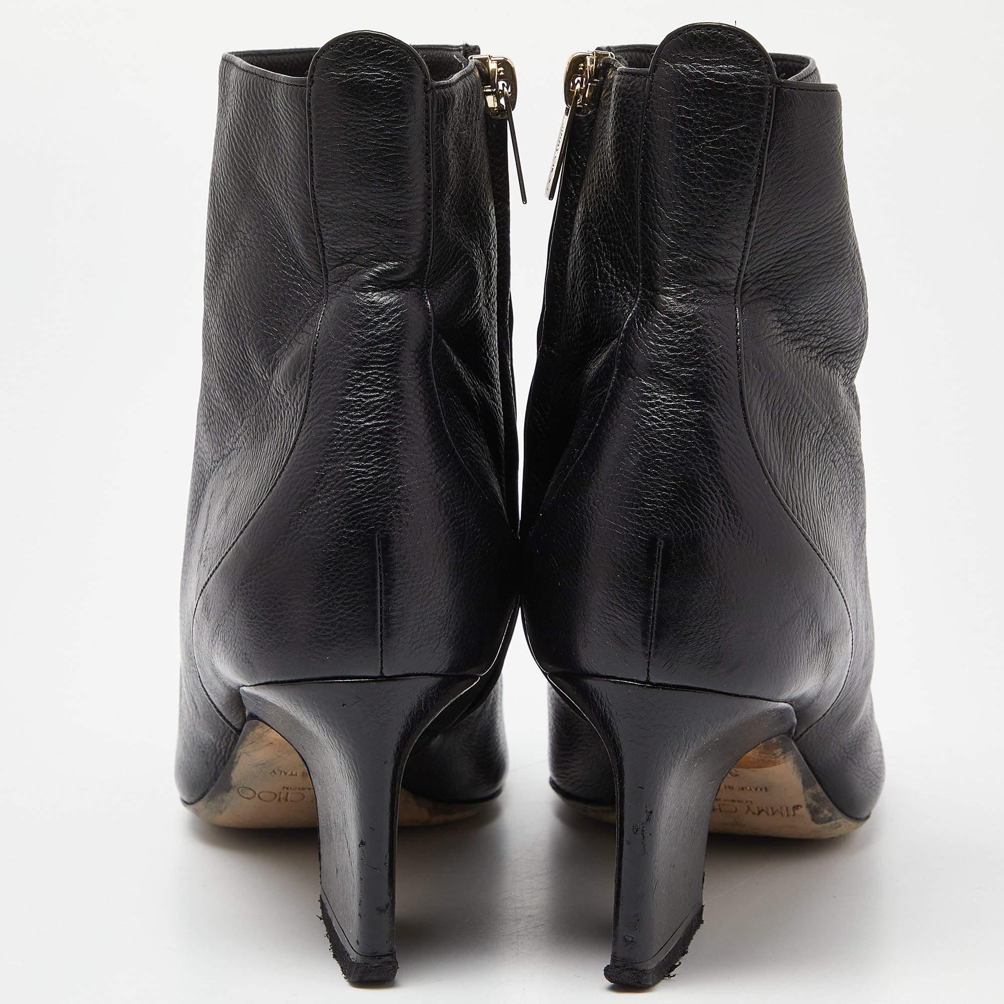 Jimmy Choo Black Leather Ankle Booties Size 38 For Sale 1