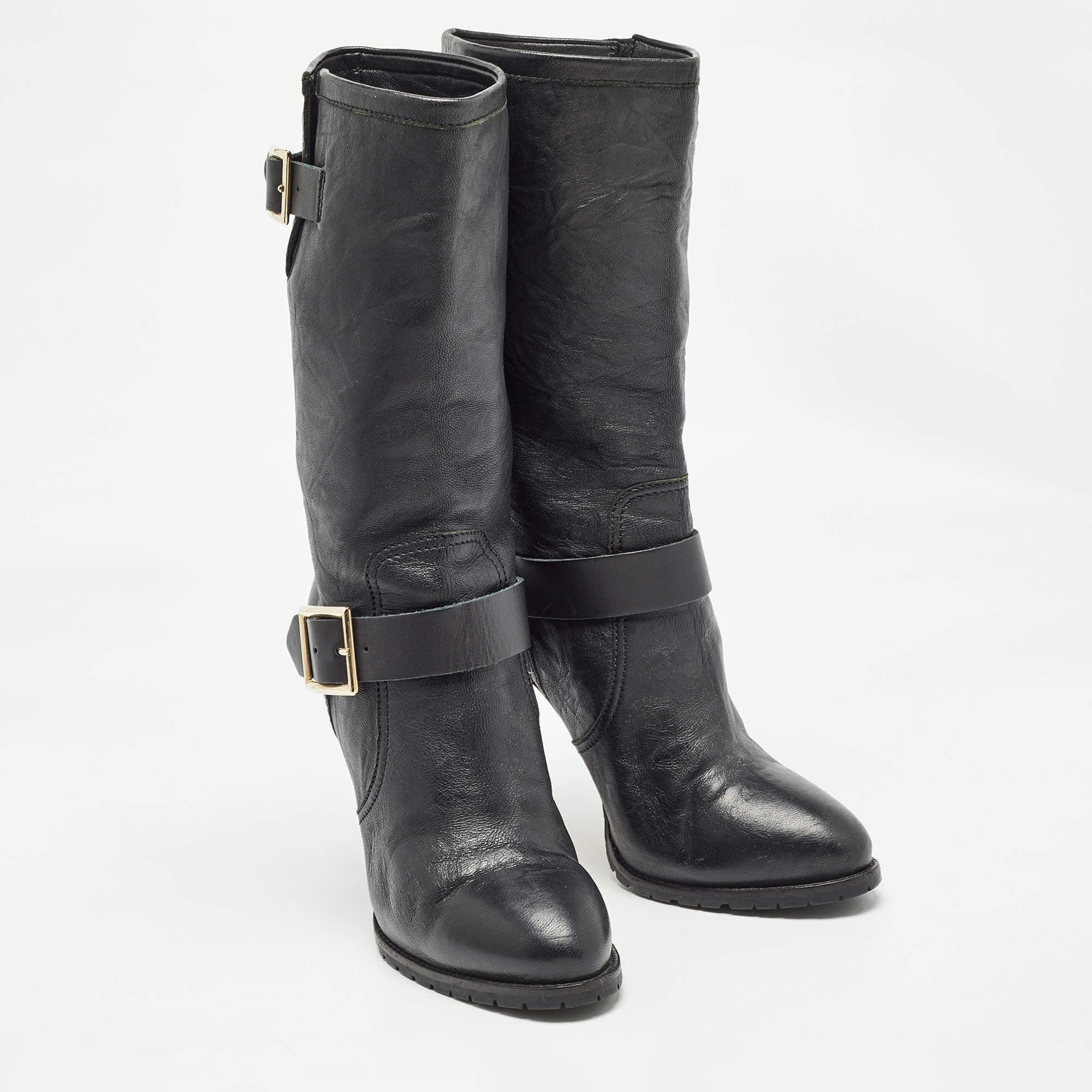 Women's Jimmy Choo Black Leather Ankle Boots Size 38.5 For Sale