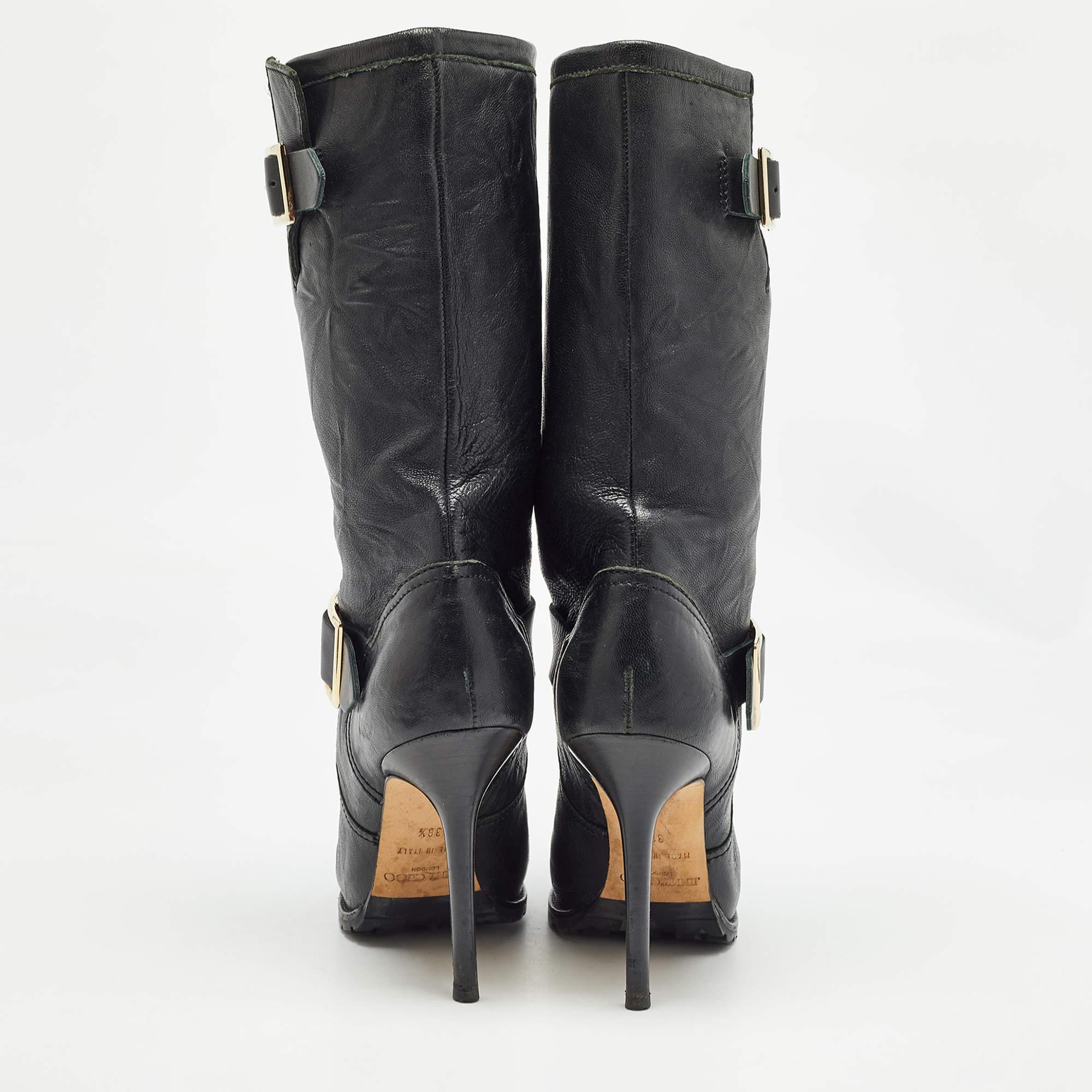 Jimmy Choo Black Leather Ankle Boots Size 38.5 For Sale 1