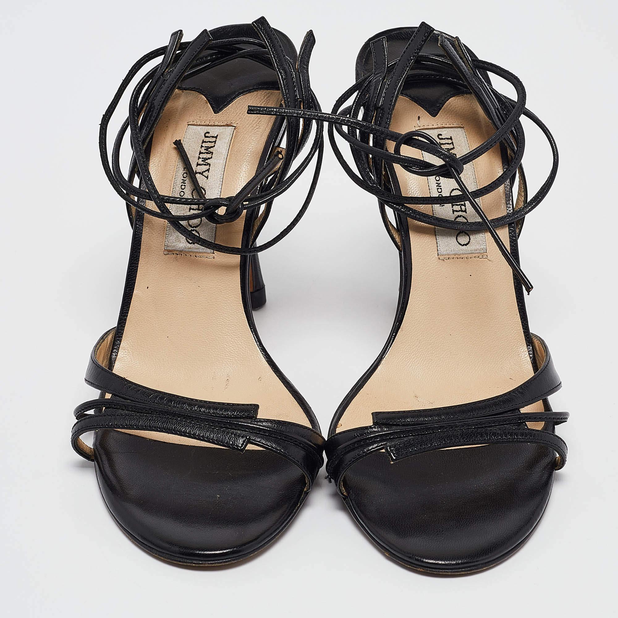 Jimmy Choo Black Leather Ankle Strap Sandals Size 37.5 In Fair Condition In Dubai, Al Qouz 2