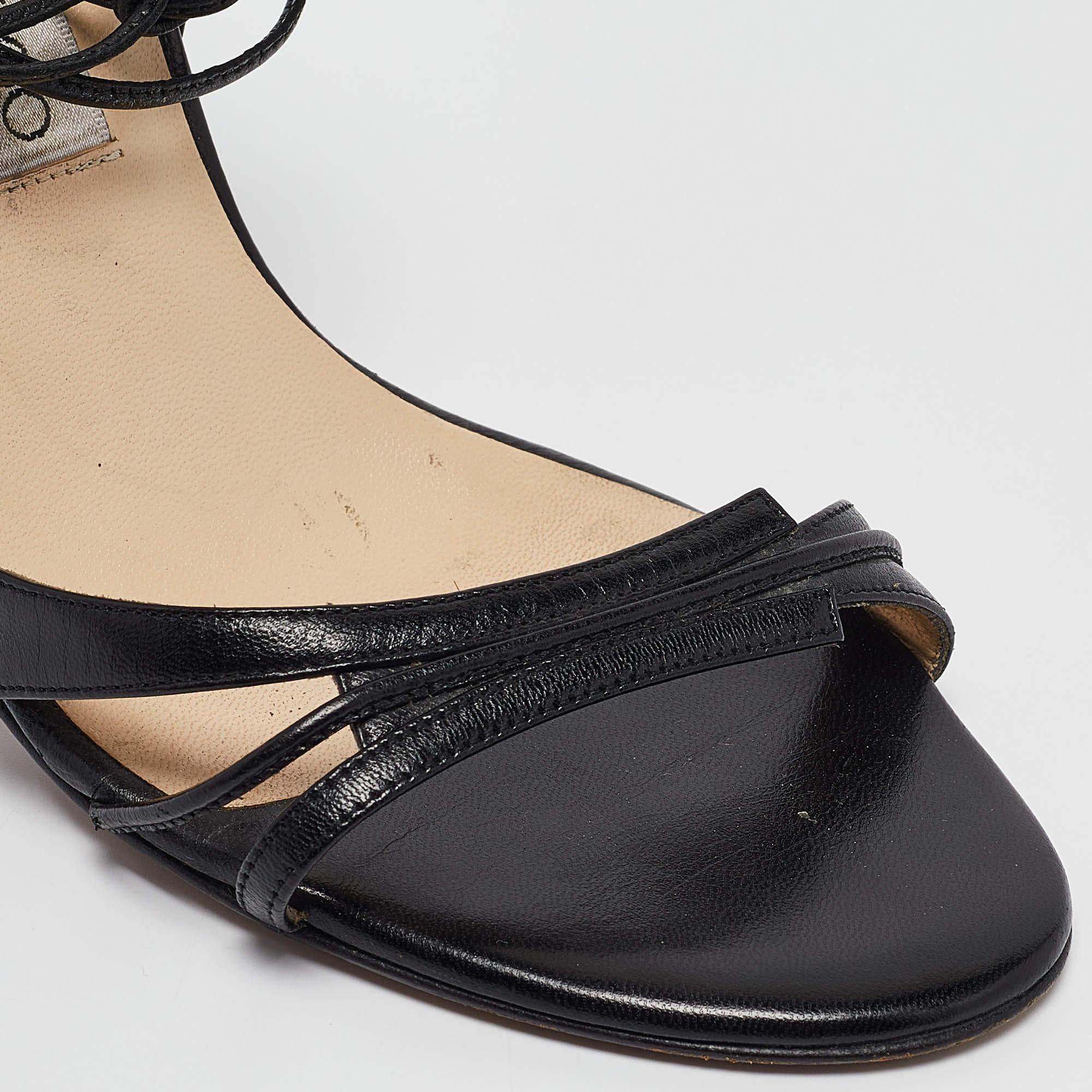 Jimmy Choo Black Leather Ankle Strap Sandals Size 37.5 3