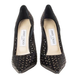 JIMMY CHOO black leather ANOUK Perforated Pumps Shoes 36